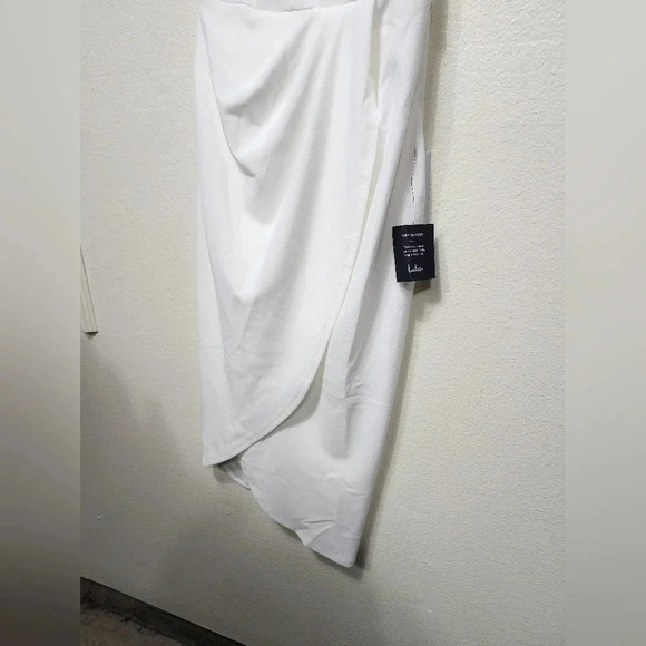 Lulu's So Flirty White One-Shoulder Cutout Asymmetrical Midi Dress S Wedding - Picture 7 of 10